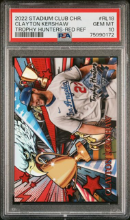 2022 Topps Stadium Club Chrome Baseball - Clayton Kershaw RL18 - Trophy Hunters Red /5 - PSA 10